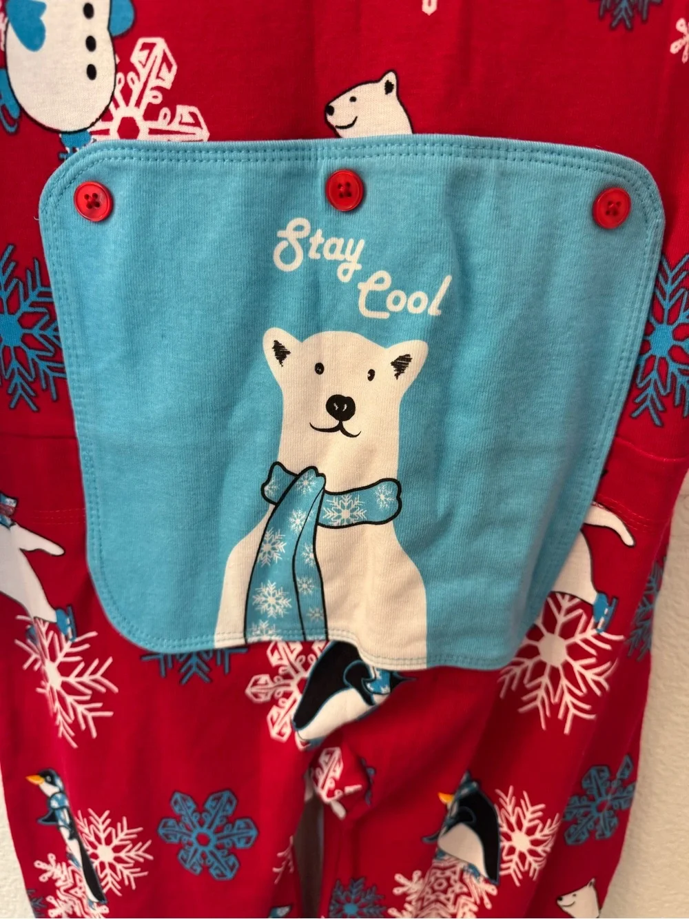 NWT Big Feet Pajama Co Red Kids Penguin Polar Bear Pajamas size 12 cotton